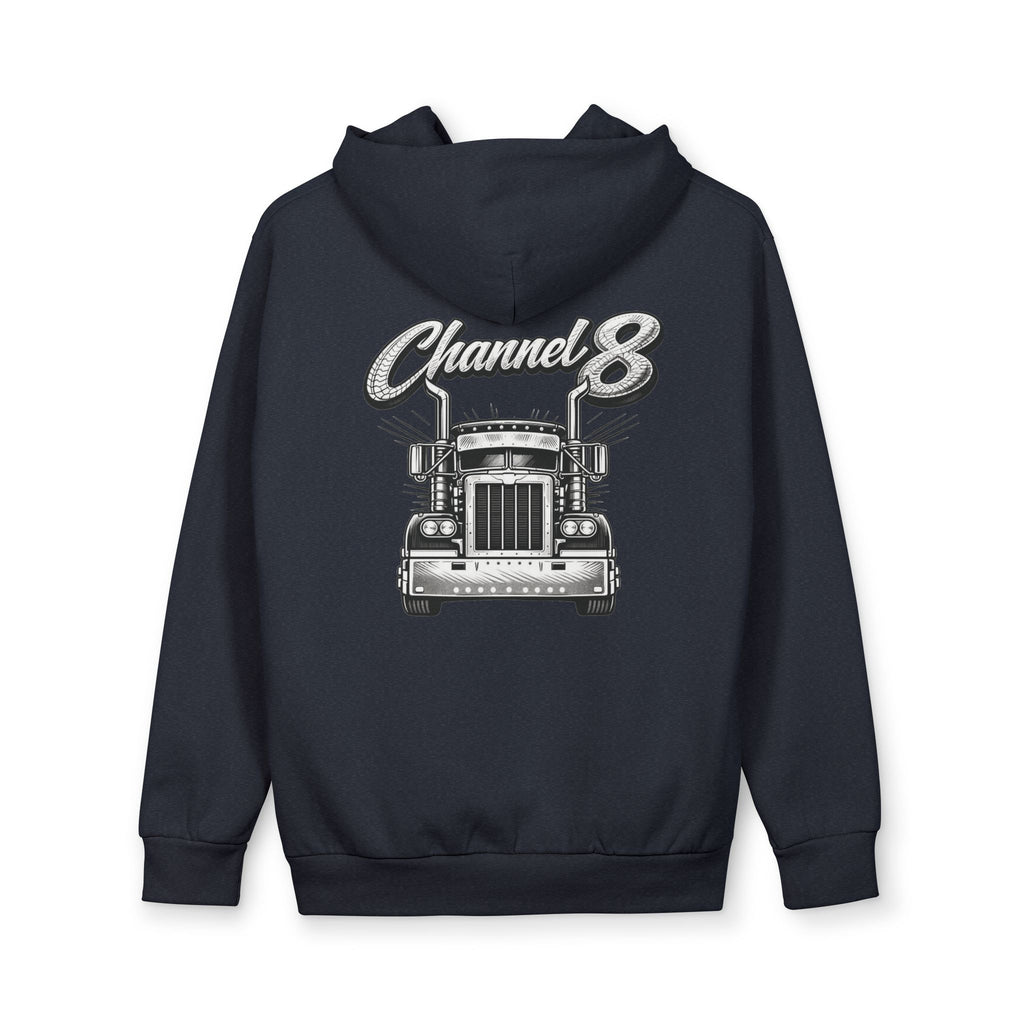 Channel 8 Truck Crew Hoodie — Vintage Semi Truck Graphic Pullover