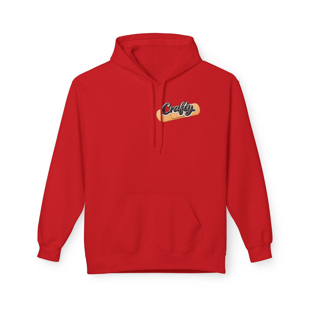 Crafty Skull Hoodie — Retro 'Crafty' Chest Logo with Faded Skull & Crossbones Back