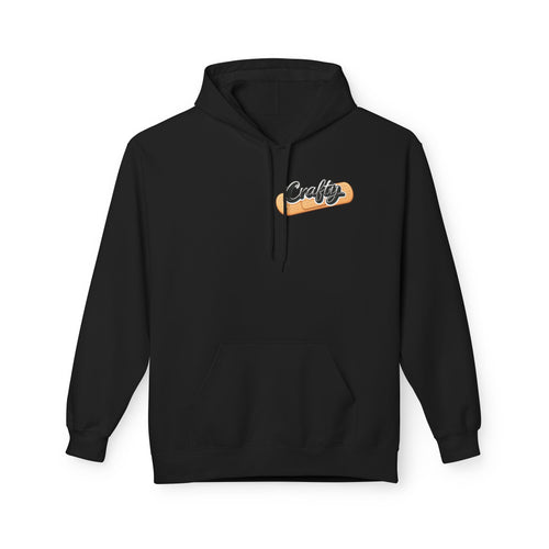 Crafty Skull Hoodie — Retro 'Crafty' Chest Logo with Faded Skull & Crossbones Back