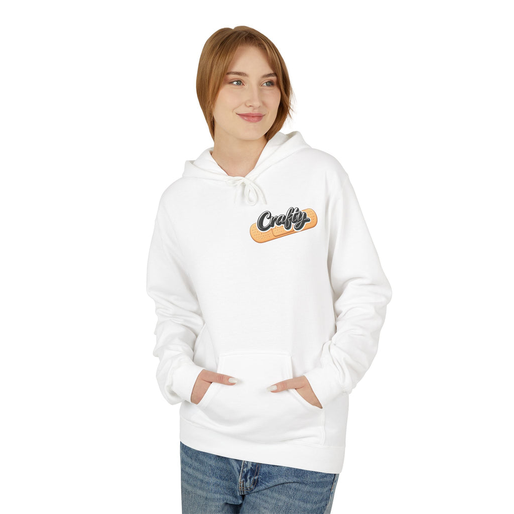Crafty Skull Hoodie — Retro 'Crafty' Chest Logo with Faded Skull & Crossbones Back