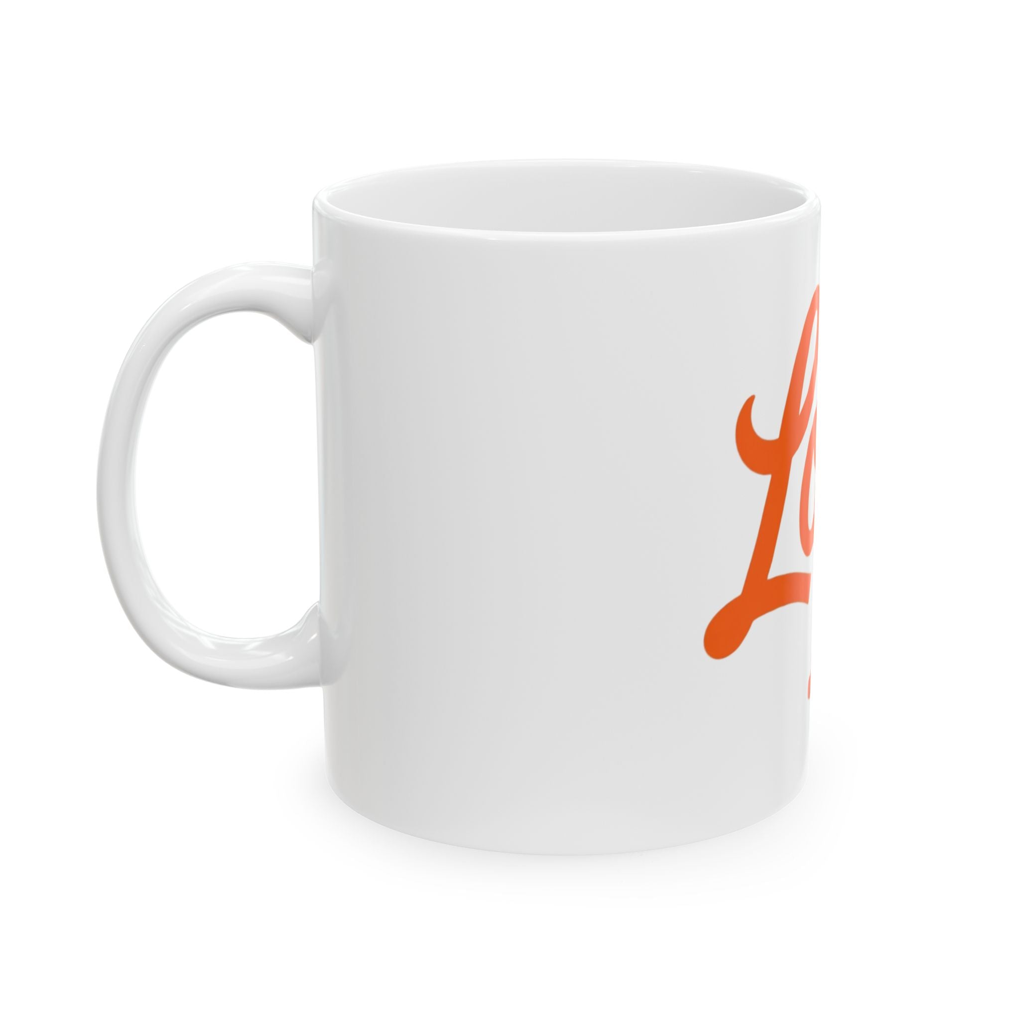 Locs Coffee Mug — Orange Script Design with Traffic Cone Accent