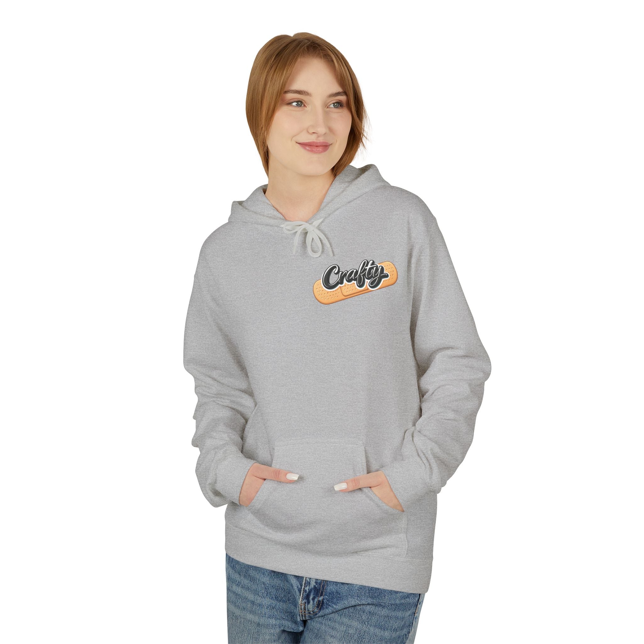 Crafty Skull Hoodie — Retro 'Crafty' Chest Logo with Faded Skull & Crossbones Back