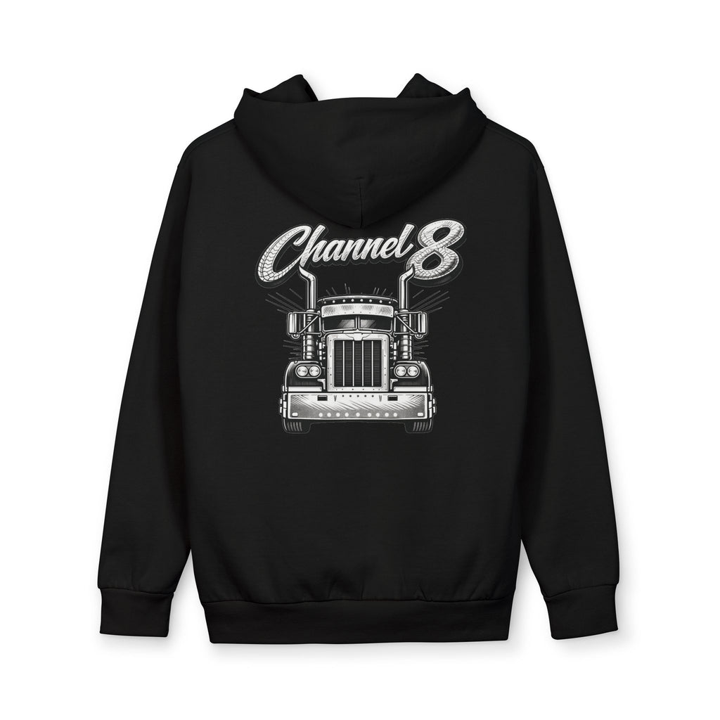 Channel 8 Truck Crew Hoodie — Vintage Semi Truck Graphic Pullover