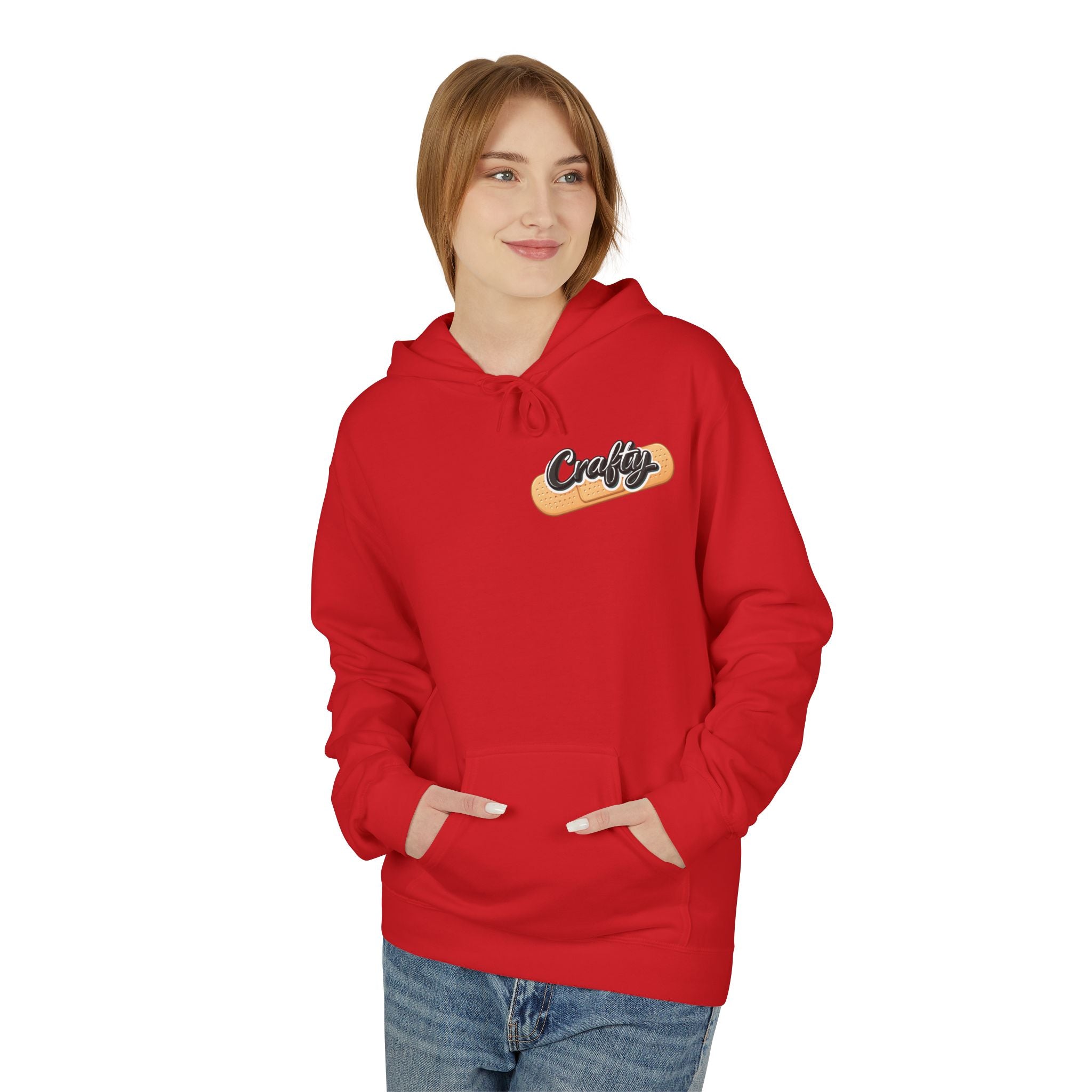 Crafty Skull Hoodie — Retro 'Crafty' Chest Logo with Faded Skull & Crossbones Back
